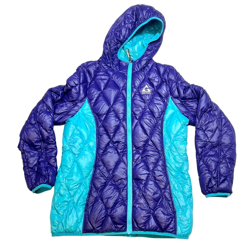 Gerry Hooded Down Puffer Jacket Girls Kids Youth L 14/16 Purple Teal Packable